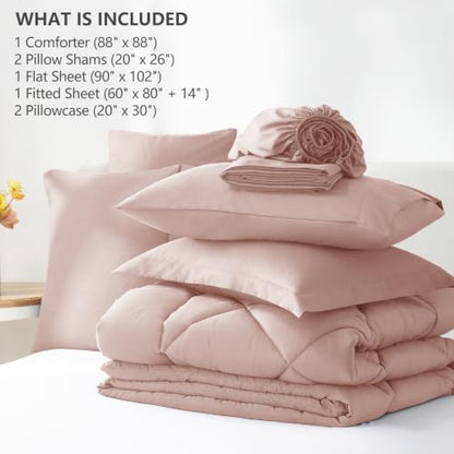 CozyLux Queen Comforter Set 88"x88" Dusty Pink - 7 Piece Bed in a Bag