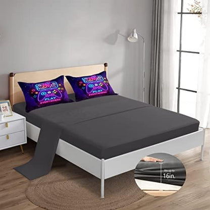 ROWADALO 6 Pieces Gamer Bedding Set for Boys Gaming Comforter Full Size, Game Controller Comforter for Teen 3D Gamepad Microfiber 6 Piece Bed in A Bag Kids Bedding Sets with Sheets,DJT H5031 Full