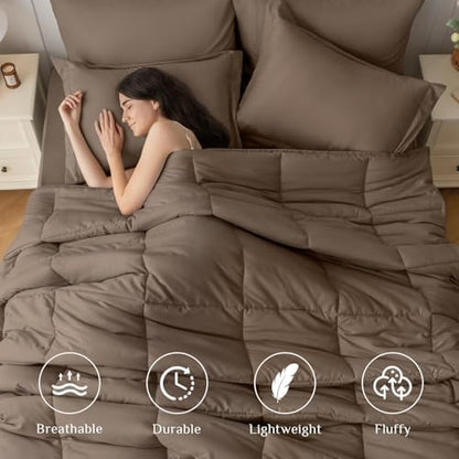 JOLLYVOGUE Queen Comforter Set, Ultra-Soft Bed in a Bag Queen Size 7 Pieces, Oeko-TEX Certified Bedding Set with Down Alternative Comforter, Sheets, Pillowcases & Shams, Brown