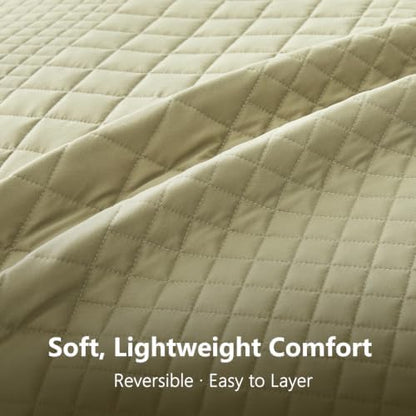 Oversized King Bedspreads 128x120, Grid Stitch, Olive Green