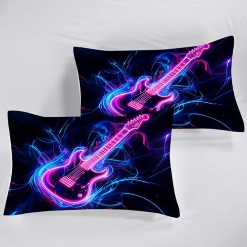 Guitar Bedding Set for Kids Twin Neon Music Comforter Set for Girls Women Bedroom Quilt Bed Set 1 Comforter 1 Pillowcase