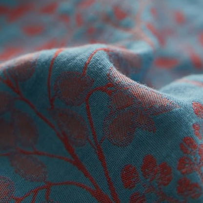 VM VOUGEMARKET Blue Red Duvet Cover Queen,3 Pieces Retro Jacquard Forest Theme Tree Leaves Bedding Set,Linen Cotton Yarn-Dyed Textured Duvet Cover with Zipper Closure