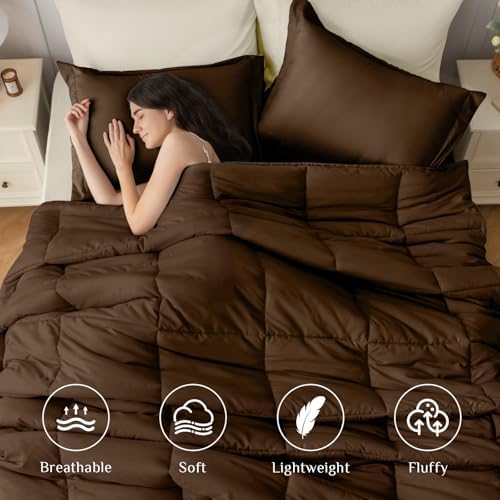 JOLLYVOGUE Full Comforter Set, Ultra-Soft Bed in a Bag Full Size 7 Pieces, Oeko-TEX Certified Bedding Set with Down Alternative Comforter, Sheets, Pillowcases & Shams, Brown & Beige