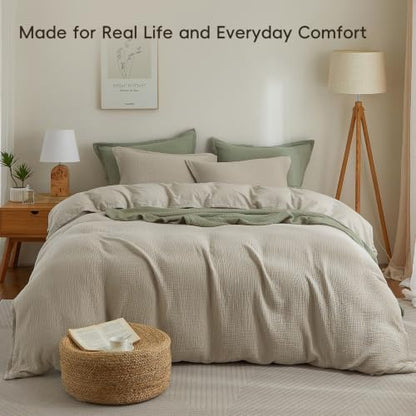 PHF 100% Cotton Muslin Duvet Cover Queen Size 3-Layer, 90"x90", Taupe