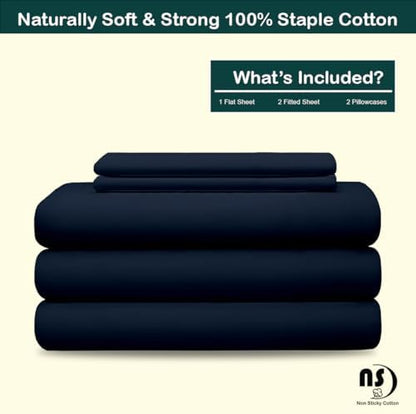 NON Sticky cotton Adjustable Split Queen Sheet Set for Sleep Number Beds, Premium 100% Long Staple Cotton Bedding, Two 30" X 80" Fitted Sheets Fits Up to 18" Deep Mattress, Navy Blue Solid