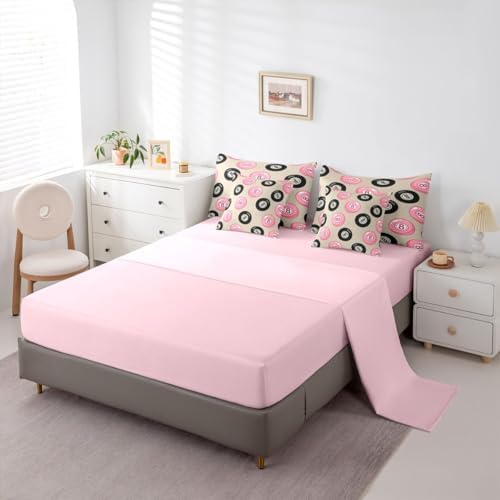 Erosebridal Kids Lucky Trendy 8 Ball 7 Piece Bedding Set Twin Girly Fashion Y2K Comforter Set for Girls Coquette Room Decor,Pink Black Lucky 8 Ball Bed in A Bag with Sheets Funky Preppy Bed Set
