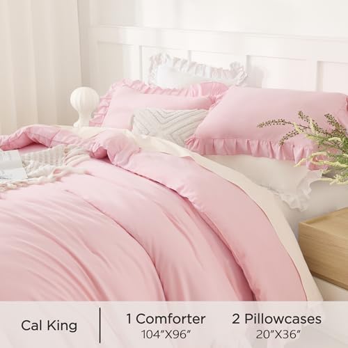 Andency Pink California King Comforter Set, 3 Pieces Shabby Chic Bedding