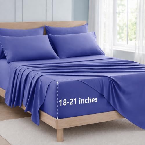 CozyLux Cal King Sheet Set 6-Piece, 21-Inch Deep Pocket, Soft Brushed Feel
