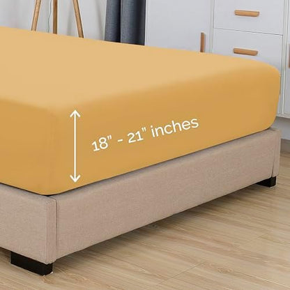 Elegant Comfort 1500 Premium Hotel Quality 18-21 Inches Deep - Extra Deep Pocket Single Fitted Sheet for High Mattress, Luxury and Softest, Smart Pocket - Wrinkle Free, Twin/Twin XL, Gold