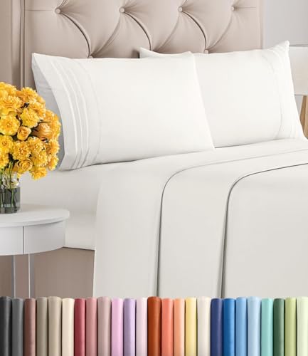 Queen Size 4 Piece Sheet Set - Ultra Soft & Cooling Sheets - Antique White