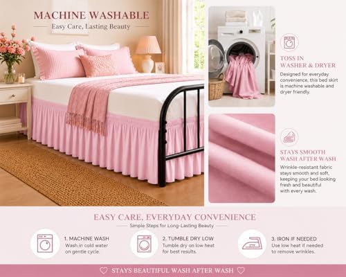 RIMELA Bed Skirt with Split Corners, Queen, 15 Inch Drop, Dusty Pink