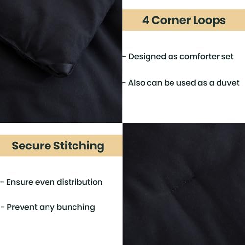Paxrac Black Comforter Set King Size, Modern 3 Pieces Comforter Set, Lightweight & Fluffy Solid Bedding Set, All Seasons Soft Breathable King Comforter Set (104x90In Comforter & 2 Pillowcases)