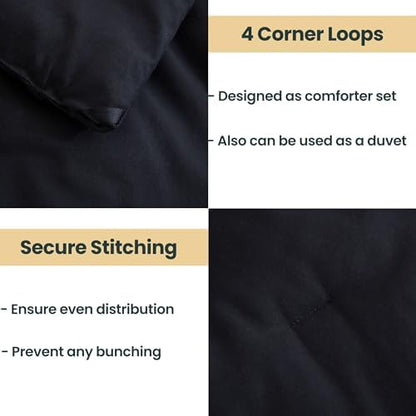 Paxrac Black Comforter Set King Size, Modern 3 Pieces Comforter Set, Lightweight & Fluffy Solid Bedding Set, All Seasons Soft Breathable King Comforter Set (104x90In Comforter & 2 Pillowcases)