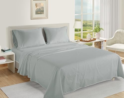 LANE LINEN 100% Egyptian Cotton Sheets King Sateen - Mineral Swiss Dot
