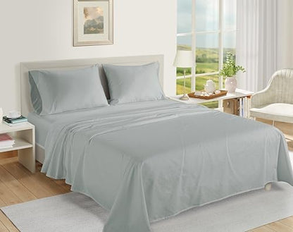 LANE LINEN 100% Egyptian Cotton Sheets King Sateen - Mineral Swiss Dot