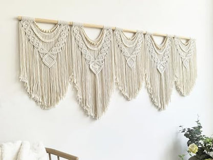Extral Large macrame wall hanging, 71'' W x 32'' L boho wall art tapestry wall decor for urban entryway,living room,bedroom decor, headboard woven wall art, big fiber art over couch art for Yarn hallway (Wood Bead-B)