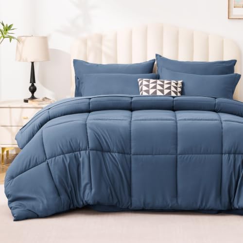 Love's cabin Twin XL Comforter Set Indigo Blue, 5 Pieces Twin XL Bed in a Bag, All Season Bedding Sets with 1 Comforter, 1 Flat Sheet, 1 Fitted Sheet, 1 Pillowcase and 1 Pillow Sham