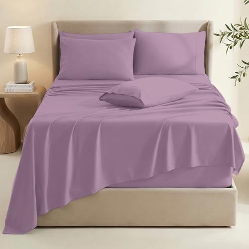 Hearth & Harbor Extra Deep Pocket Sheets - Fits Mattress 18-24 Inches Deep - Extra Deep Pocket California King Size - 6 Piece Cal King Sheets - Cal King, Lavender Dream