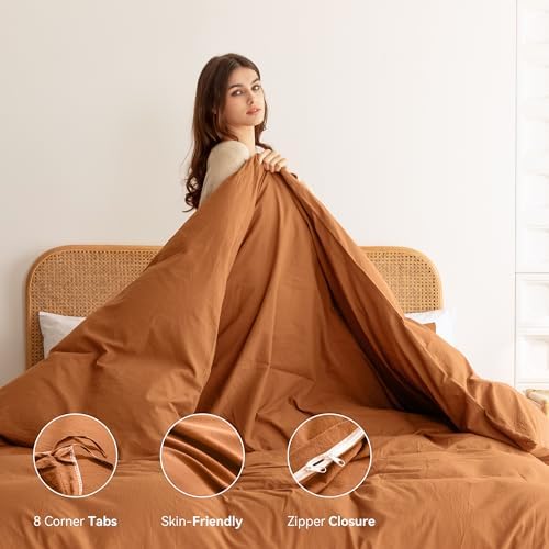 Ventidora 3 Piece Duvet Cover Set King Size,100% Organic Washed Cotton with Linen Feel Like Textured, Luxury Soft and Breatheable Bedding Set