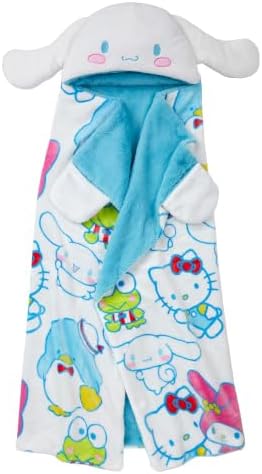 Franco Sanrio Hello Kitty & Friends Cinnamoroll Plush Hooded Throw, Kids Bedding Super Soft Blanket, 50 in x 40 in, (Officially Licensed Product)