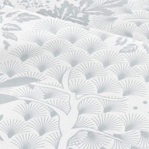 Twin XL 3 Piece Floral Sheet Set - Soft, Breathable & Cooling - Gray Ferns