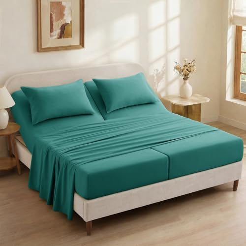 P Pothuiny 5-Piece Split King Sheets Set, Teal Soft Microfiber Fabric