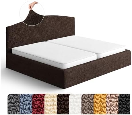 PAULATO BY GA.I.CO. Stretch Headboard and Frame Slipcover – Soft Bi-Elastic 1-Piece Bedframe Cover – Furniture Protector Machine Washable – Dark Brown (King 75"-83" Wide)