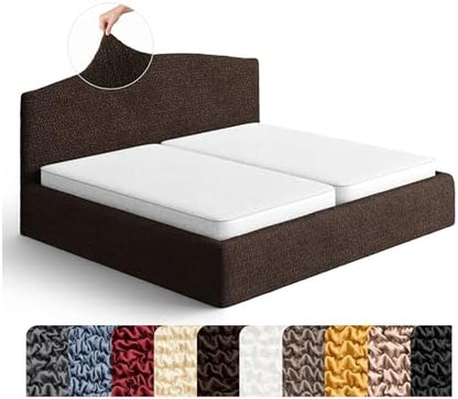 PAULATO BY GA.I.CO. Stretch Headboard and Frame Slipcover – Soft Bi-Elastic 1-Piece Bedframe Cover – Furniture Protector Machine Washable – Dark Brown (King 75"-83" Wide)