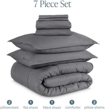 Bare Home Bed-in-A-Bag 7 Piece Set (Full, Grey/Grey)