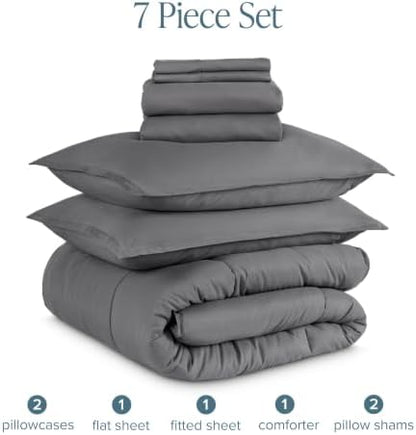 Bare Home Bed-in-A-Bag 7 Piece Set (Full, Grey/Grey)