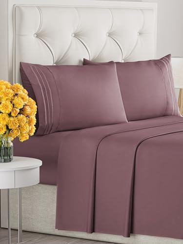 Queen Size 4 Piece Sheet Set - Ultra Soft & Cooling Bed Sheets - Cool Plum