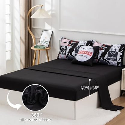 A Nice Night Sports Baseball Comforter Full Bedding Set for Boys,Black