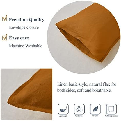 Simple&Opulence 100% Linen Lumbar Pillow Cover 12 x 20 Inches Set of 2 Rectangular Decorative Throw Cushion Cover for Couch Sofa Bed Living Room Office Soft Breathable Farmhouse - Rust