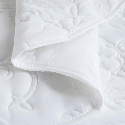 EVENHUG Oversized King Bedspreads California King Quilt Set with Pillow Shams Extra Wide Large King Size Quilts Lightweight Coverlet Bedding Sets White 120"x128"