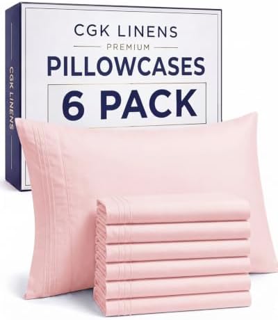 King Standard Pillow Cases Set of 6 - Soft Pillowcase Covers - Baby Pink