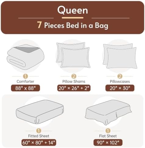 MUXHOMO Queen Comforter Set with Sheets Brown - 7 Pieces Bed in a Bag