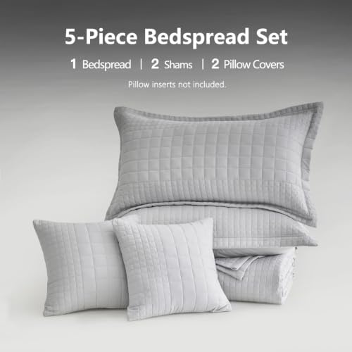 Oversized King Bedspreads 128x120, Grid Stitch, Light Gray