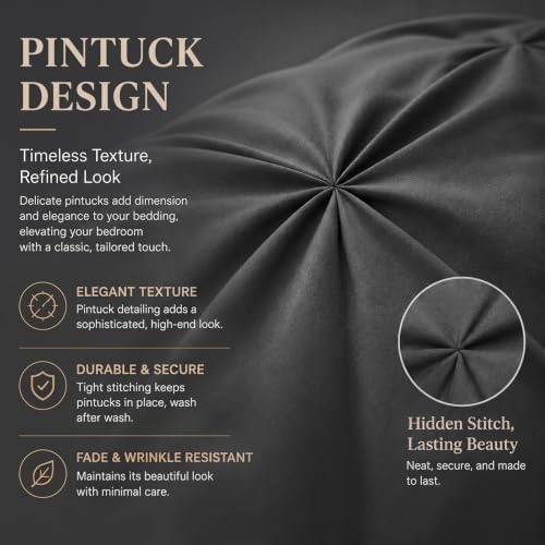 CozyLux Full Size Comforter Sets Dark Grey, 7 Pieces Pintuck Bed in a Bag