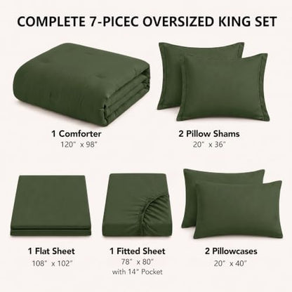 HIMEET Oversized King Comforter Sets, 7-Piece Point-Quilted, Olive Green