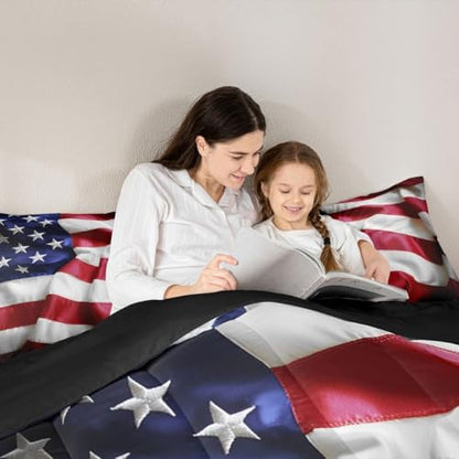 Erosebridal American Flag Comforter Set, United States Down Comforter Full Size for Kids Boys Teens, USA Federations Stars Bedding Set Geometric Stripes Quilted Duvet for Bedroom, Blue White and Red