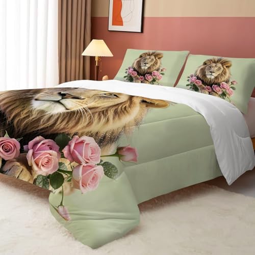 Rose Lions Bedding Set Twin Mint Green Comforter for Girls