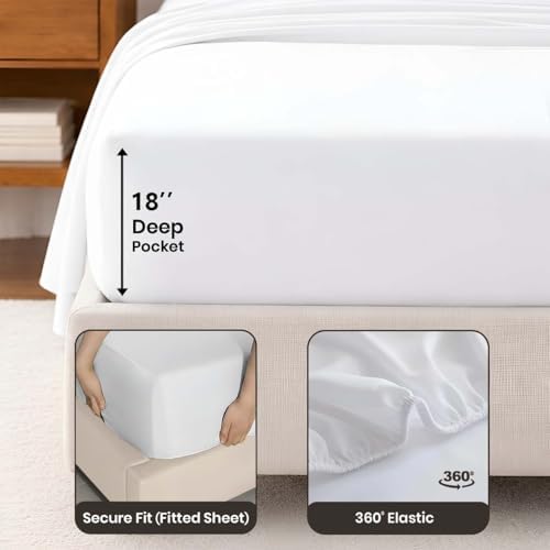 SGI bedding 100% Egyptian Cotton Sheets Twin Size – Cooling Sheets, Soft Breathable White Bedding, Luxury Bedding, Luxury Hotel Sheet Set, Deep Pocket 18", 4 Piece Set