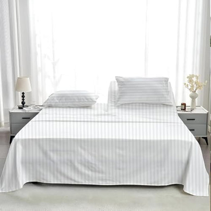 Split Head Flex King Sheet Set - 400 Thread Count Egyptian Cotton Bed Sheets - 34" Split Top - Soft Luxurious - 18" Deep Pockets - Easy Fit - 4 Piece Set - FlexTop King Bedding Sheets - White Stripe