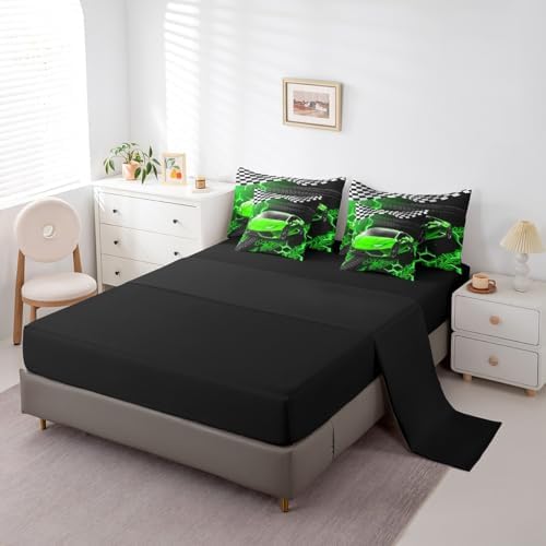 Feelyou Racing Car Bed Set for Kids Boys Girls Twin Size Speed Sports Car 7 Pieces Beeding Set Teen Adult Soft Extreme Sports Bed in a Bag with Comforter, Sheets, Pillowcases Honeycomb Pattern