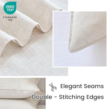 Simple&Opulence 100% Linen Euro Shams 26'' x 26'' Pack of 2, Embroidery Wheat Design Natural Flax Farmhouse Decorative Square Throw Pillow Covers for Bed Couch Sofa - Linen