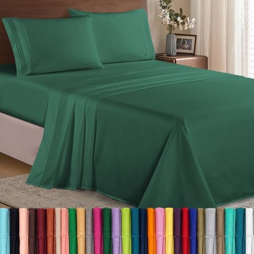 Elegant Comfort Luxury 1500 Premium Hotel Quality Microfiber 4-Piece Sheet Set - Wrinkle Resistant, All Around Elastic Fitted Sheet, Deep Pocket up to 16", King Hunter Green