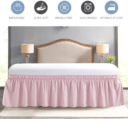 FreshCulture Queen Bed Skirt, Elastic Wrap Around Bed Skirt Queen Size, Bed Skirts for Adjustable Bed, Easy Fit with 18 Inch Drop Length, Hotel Quality Dust Ruffle for Queen Bed (Dusty Pink)