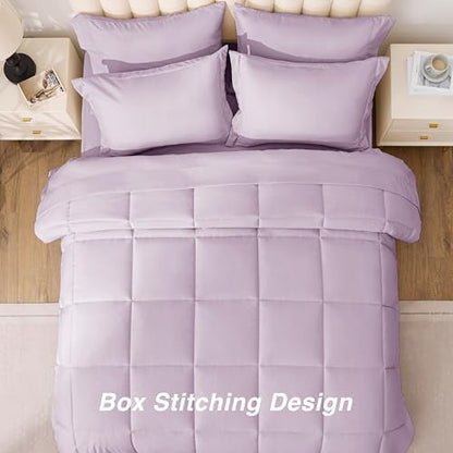 Love's cabin Queen Comforter Set Light Purple, 7 Pieces Queen Bed in a Bag, All Season Bedding Sets with 1 Comforter, 1 Flat Sheet, 1 Fitted Sheet, 2 Pillowcase and 2 Pillow Sham