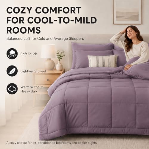 CozyLux King Size Comforter Set Dusty Purple - 7 Pieces Bed in a Bag