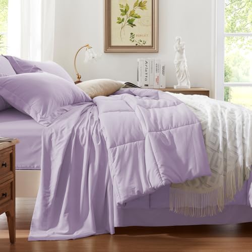 Anluoer Queen Comforter Set 7 Piece, Soft Bed in a Bag Queen Bedding Sets